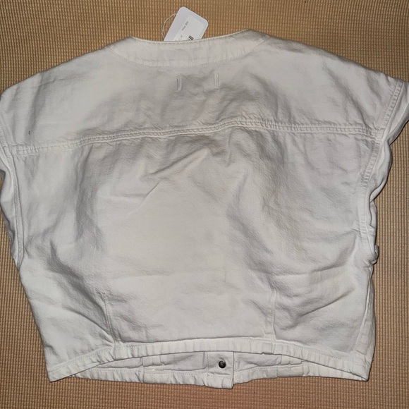 Madewell Denim Cap-Sleeve Crop Top in Tile White size 10 rent the runway - Picture 6 of 6